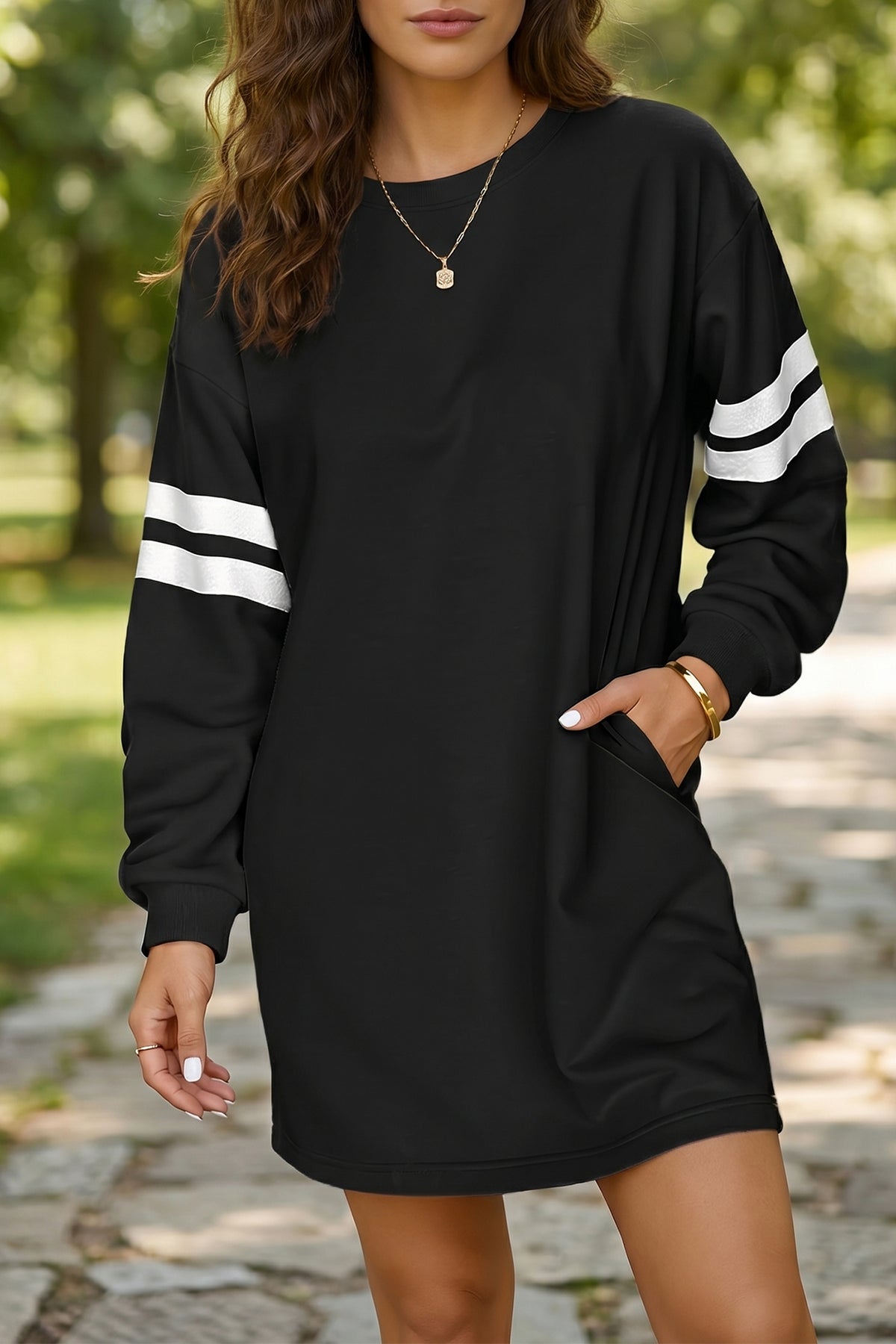 Orange Varsity Contrast Banded Sleeve Shift Sweatshirt Dress