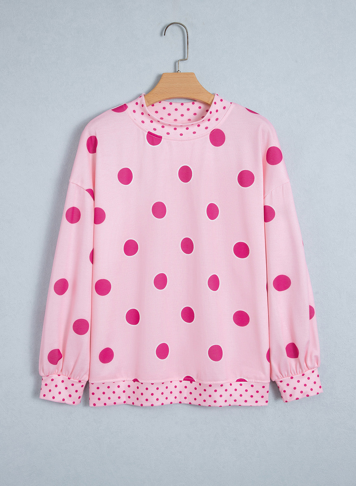 Red Polka Dot Print Contrast Detail Oversized Tunic Sweatshirt