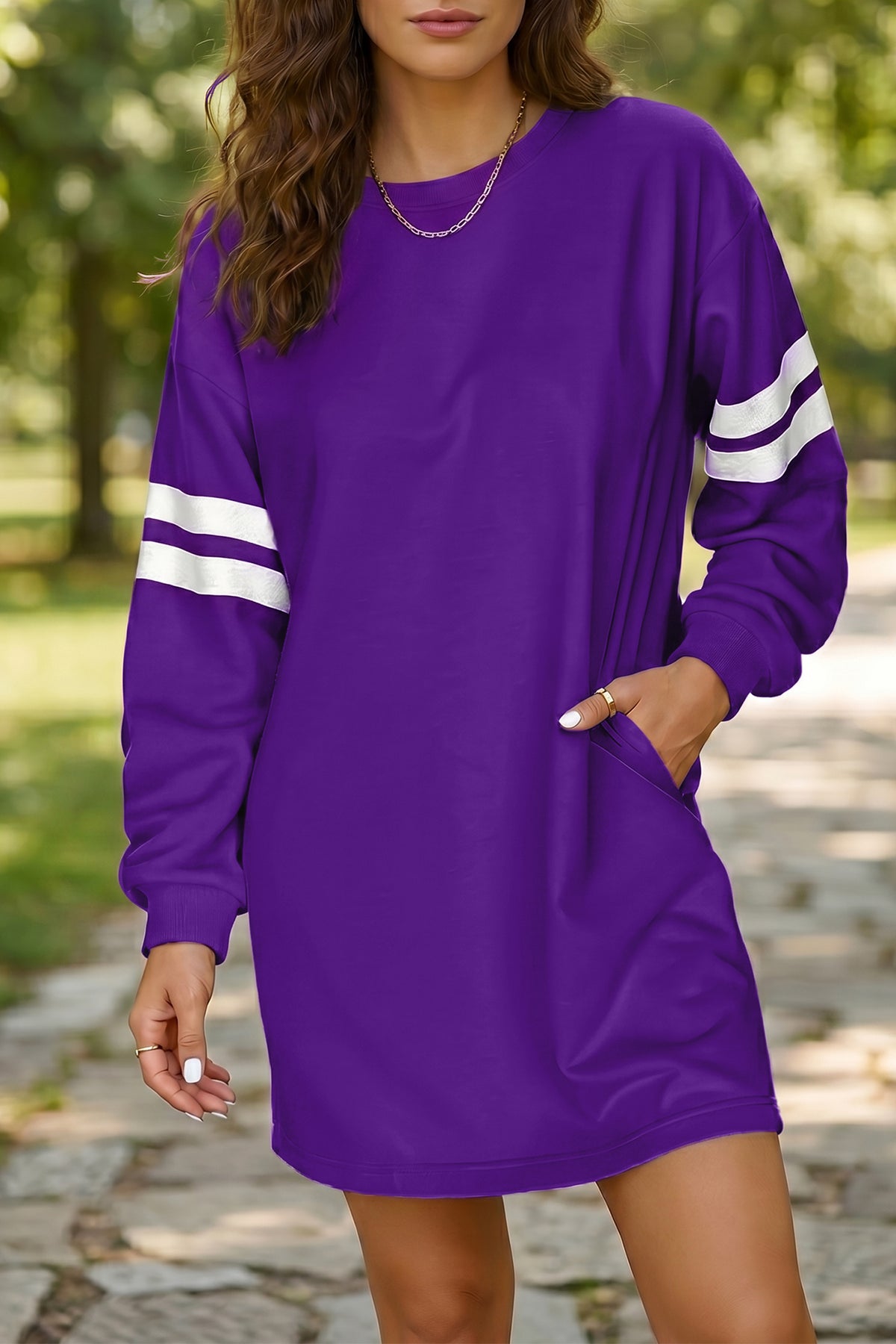 Orange Varsity Contrast Banded Sleeve Shift Sweatshirt Dress