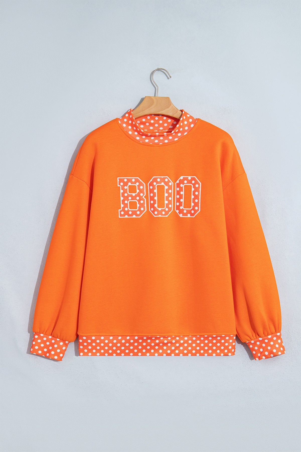 Fiery Red Polka Dot Letter Print Contrast Trim Mock Neck Sweatshirt