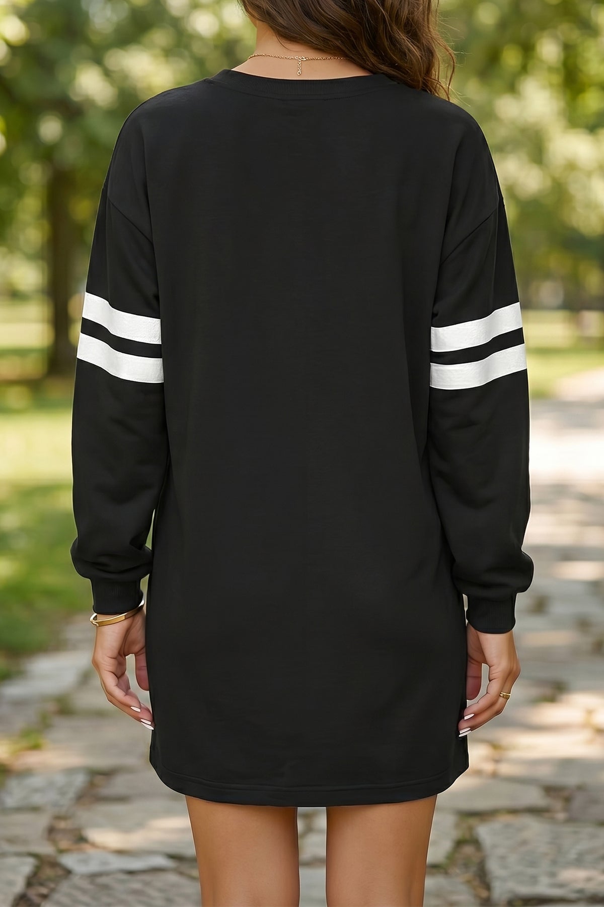 Orange Varsity Contrast Banded Sleeve Shift Sweatshirt Dress
