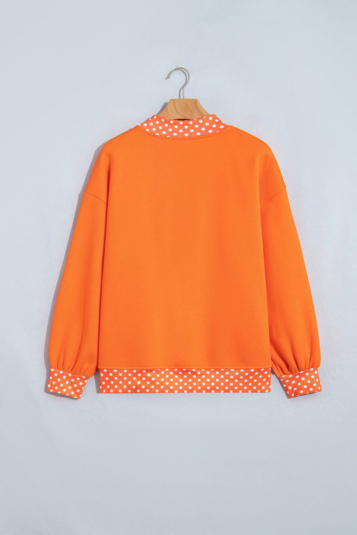 Fiery Red Polka Dot Letter Print Contrast Trim Mock Neck Sweatshirt