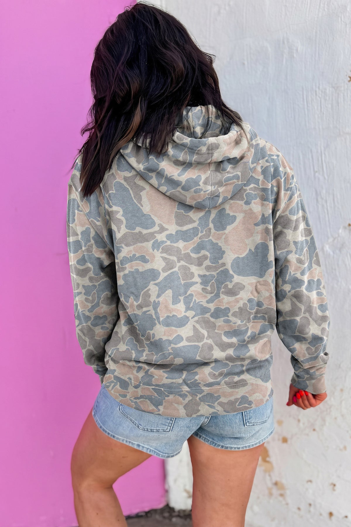 Brown Retro Camouflage Jesus Loves You Print Relaxed Hoodie