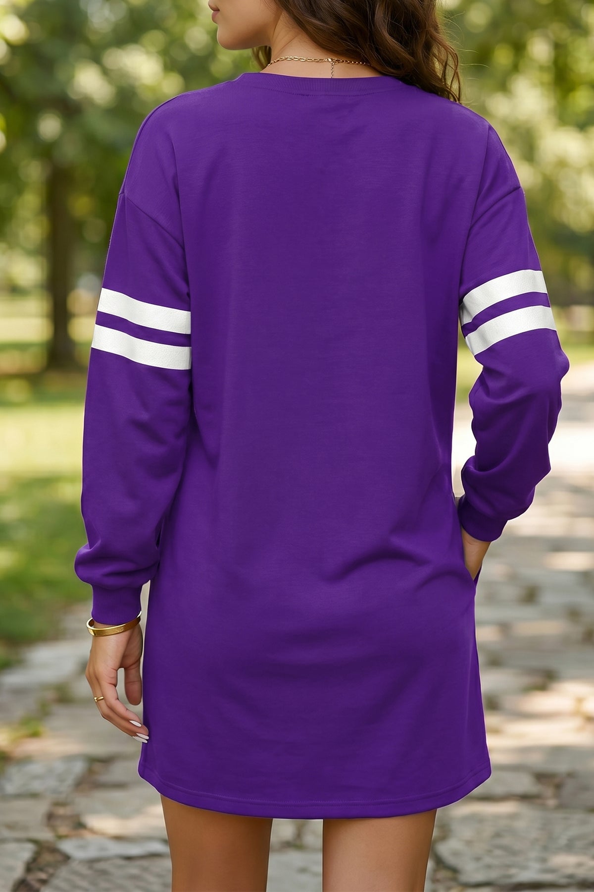 Orange Varsity Contrast Banded Sleeve Shift Sweatshirt Dress