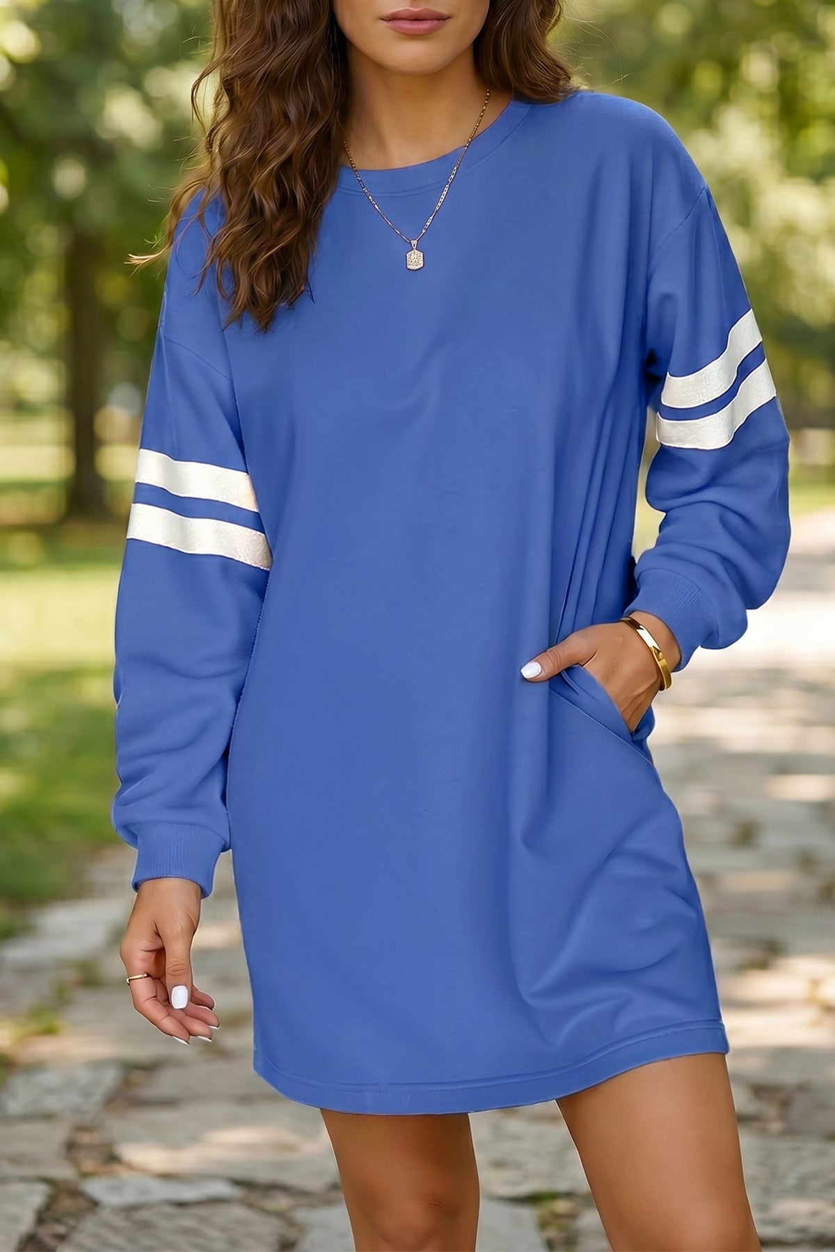 Orange Varsity Contrast Banded Sleeve Shift Sweatshirt Dress