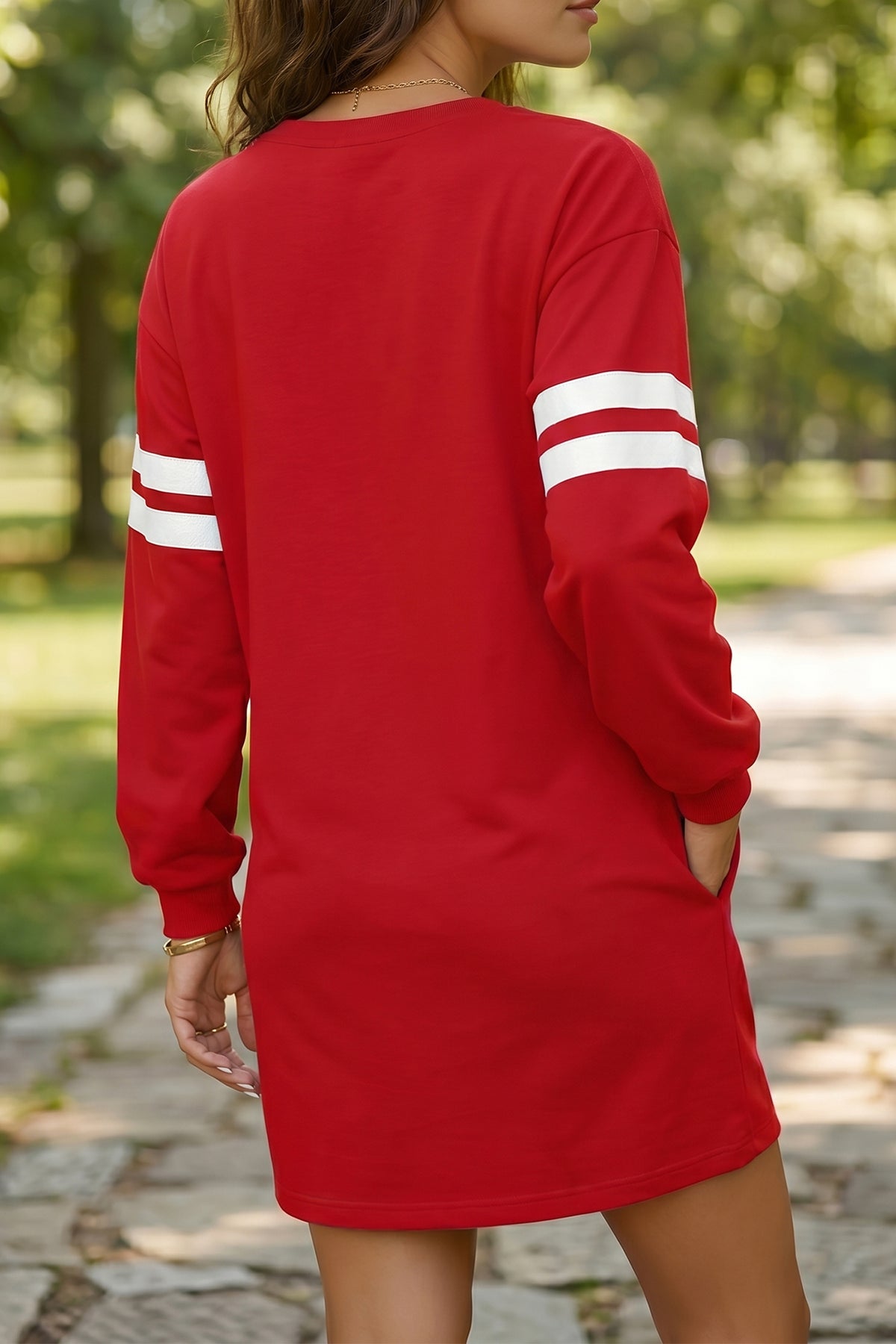 Orange Varsity Contrast Banded Sleeve Shift Sweatshirt Dress