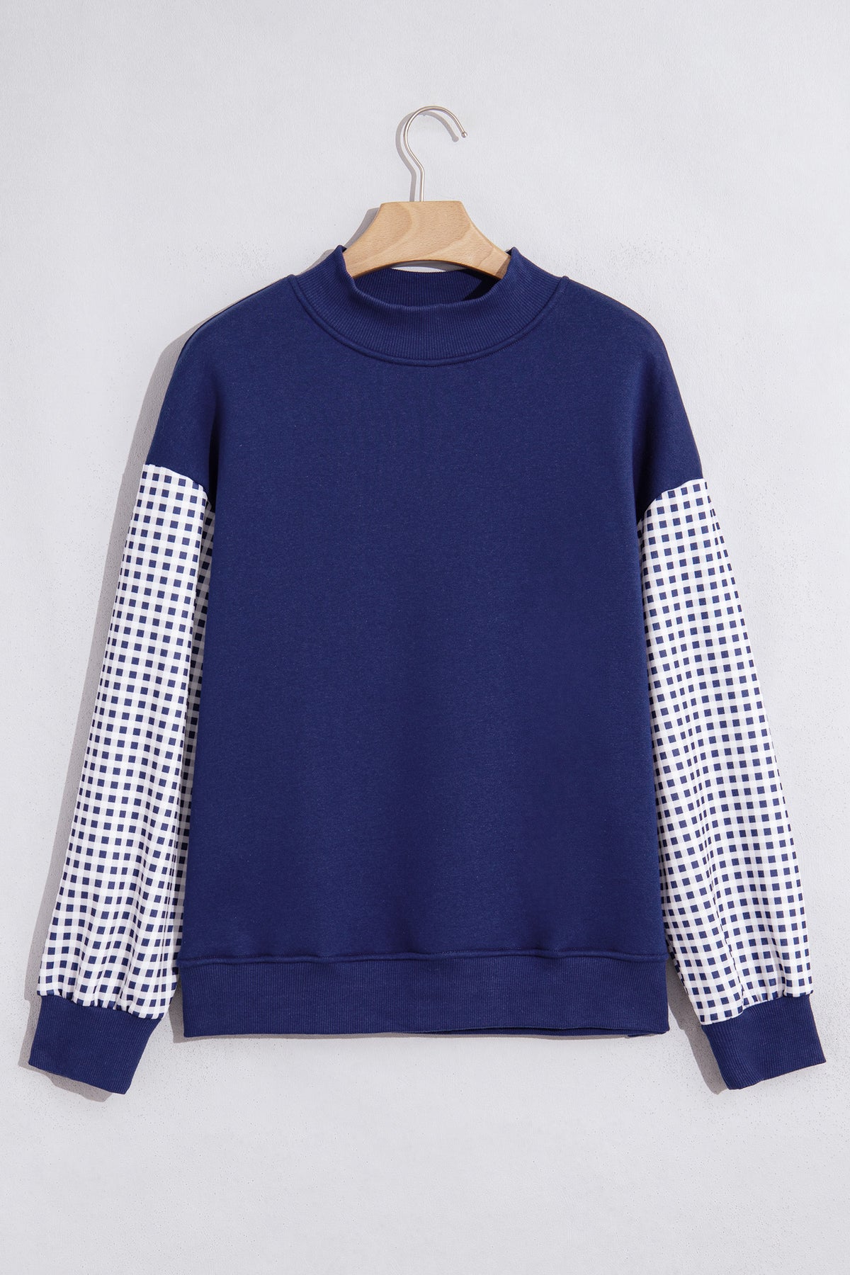 Black Plaid Sleeve Colorblock Loose Tunic Sweatshirt