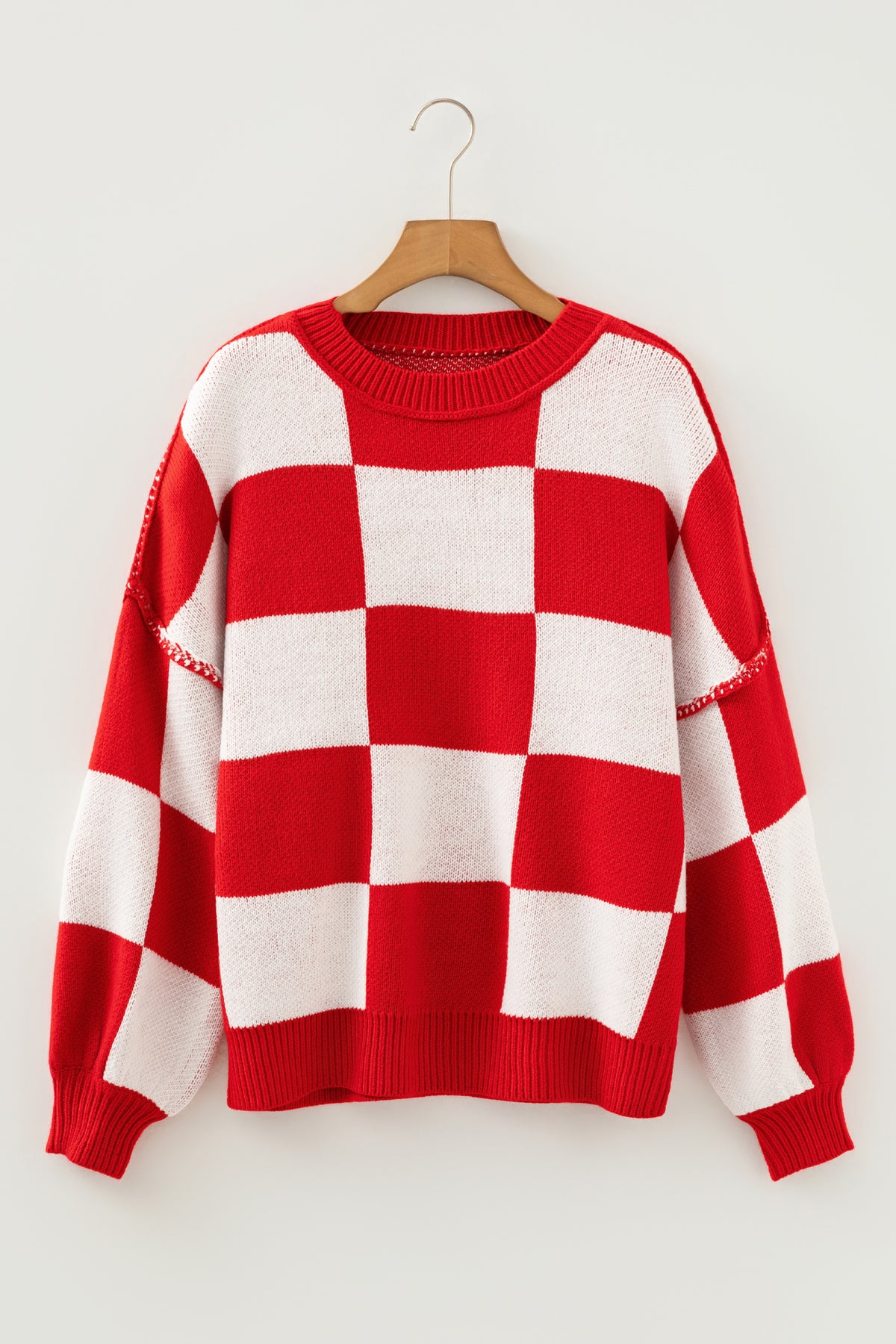 Orange Checkered Bishop Sleeve Sweater