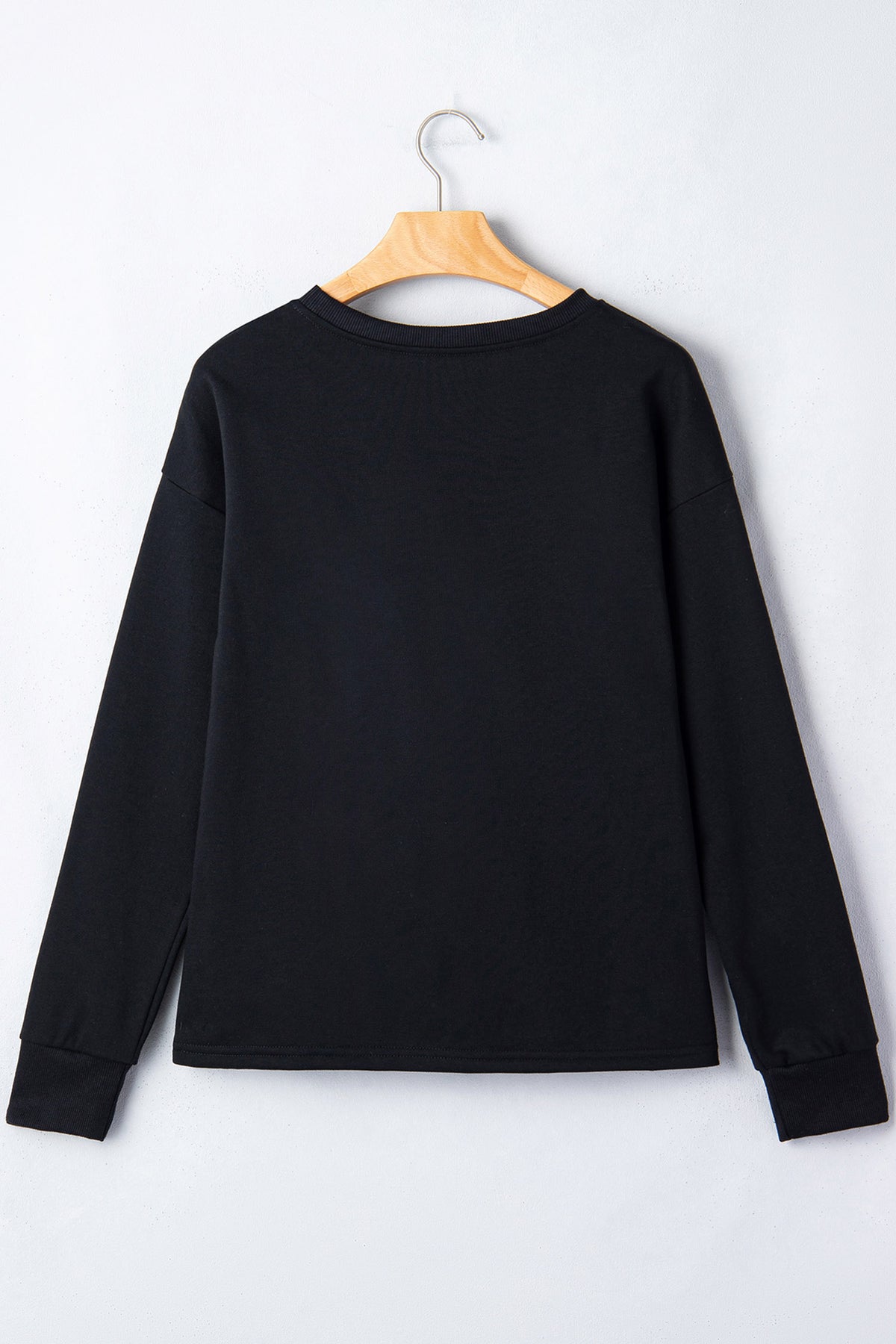 Black Round Neck Ghost Print Regular Fit Graphic Long Sleeve T-Shirt