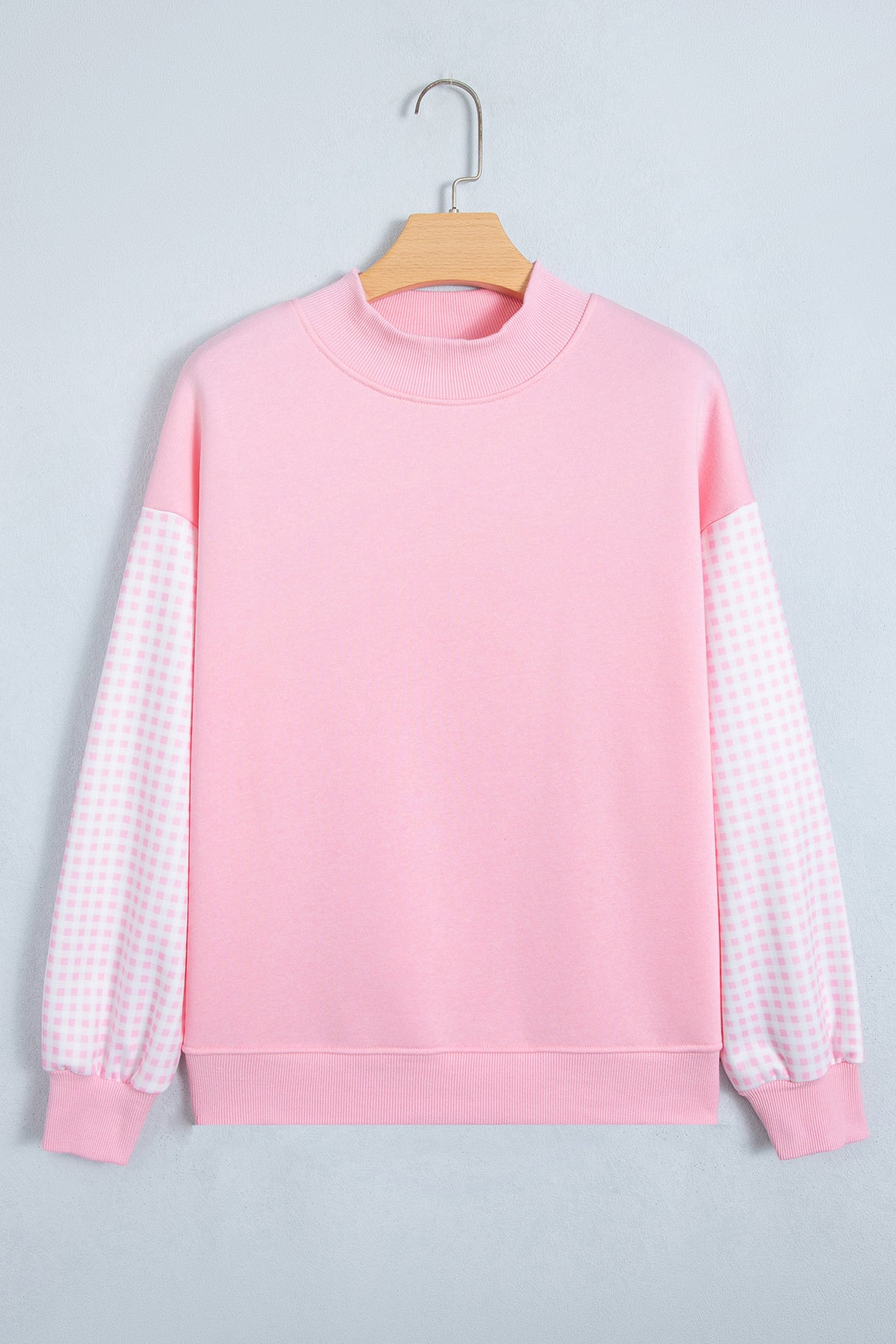 Black Plaid Sleeve Colorblock Loose Tunic Sweatshirt