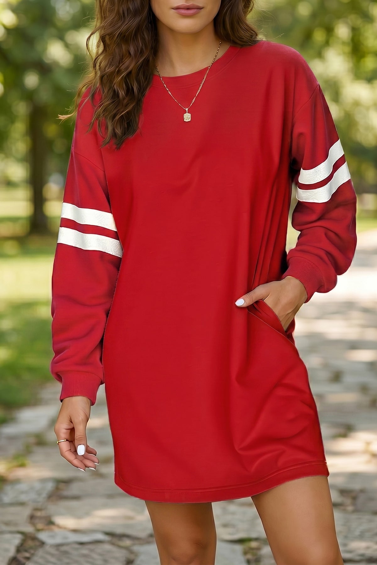 Orange Varsity Contrast Banded Sleeve Shift Sweatshirt Dress